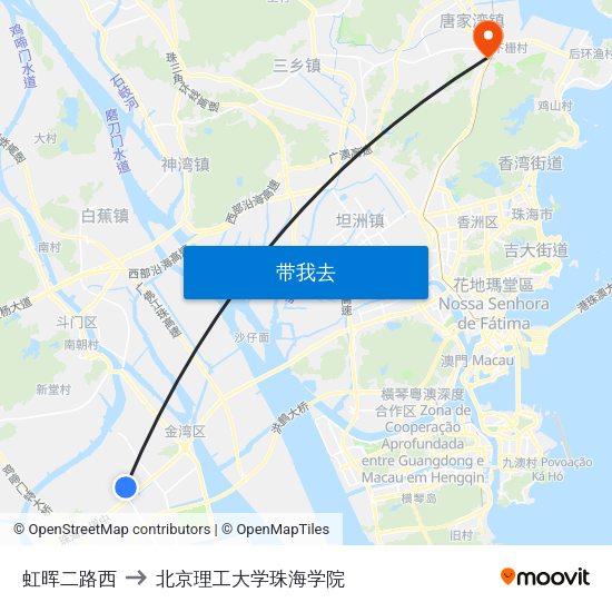 虹晖二路西 to 北京理工大学珠海学院 map