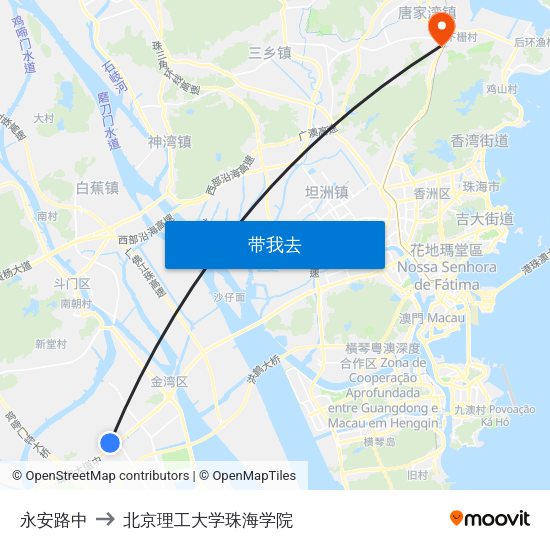 永安路中 to 北京理工大学珠海学院 map
