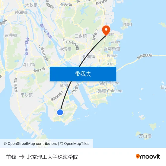 前锋 to 北京理工大学珠海学院 map