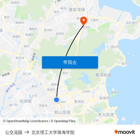 公交花园 to 北京理工大学珠海学院 map