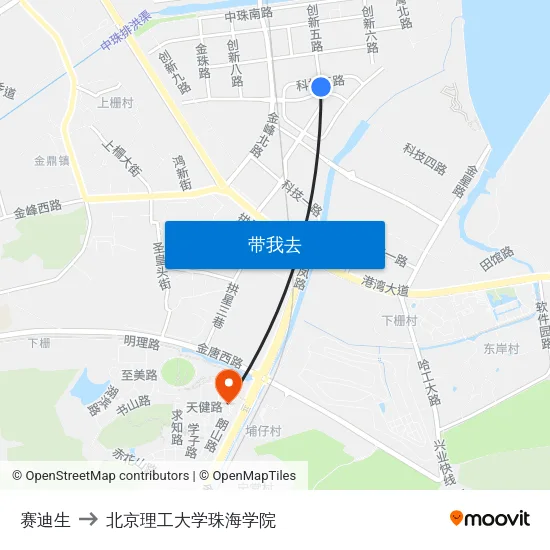 赛迪生 to 北京理工大学珠海学院 map