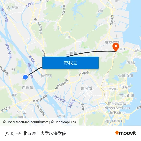 八顷 to 北京理工大学珠海学院 map