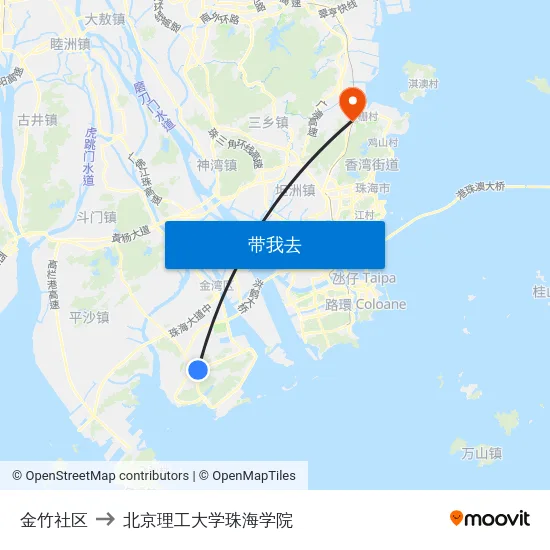 金竹社区 to 北京理工大学珠海学院 map