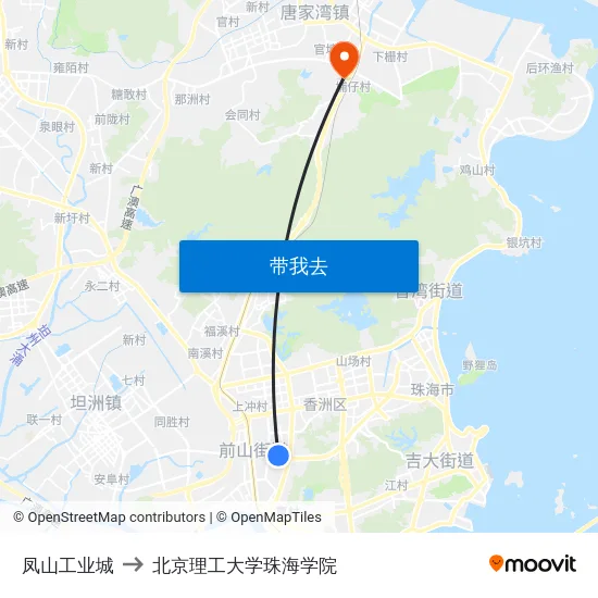 凤山工业城 to 北京理工大学珠海学院 map
