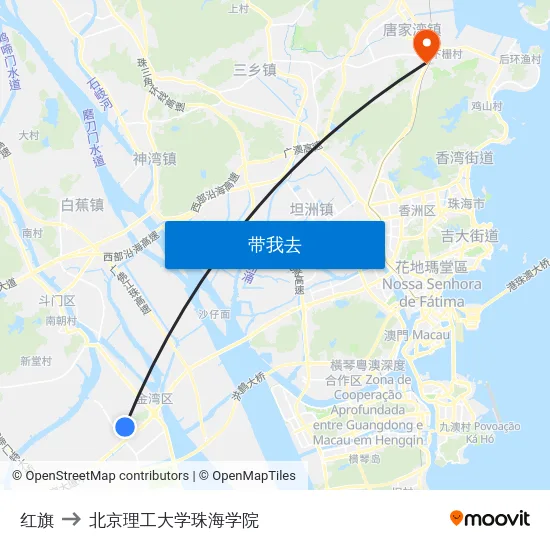 红旗 to 北京理工大学珠海学院 map