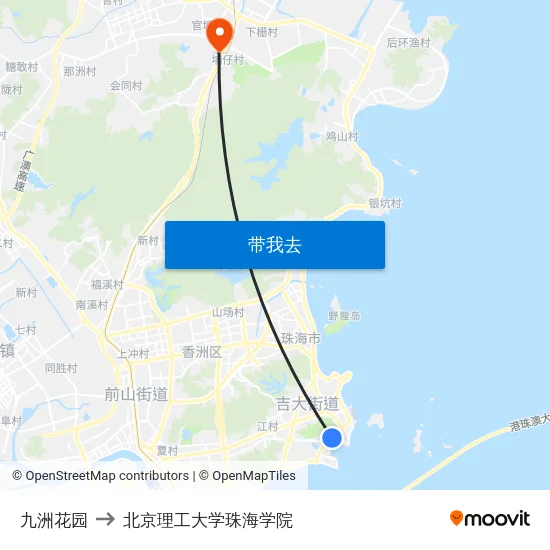 九洲花园 to 北京理工大学珠海学院 map