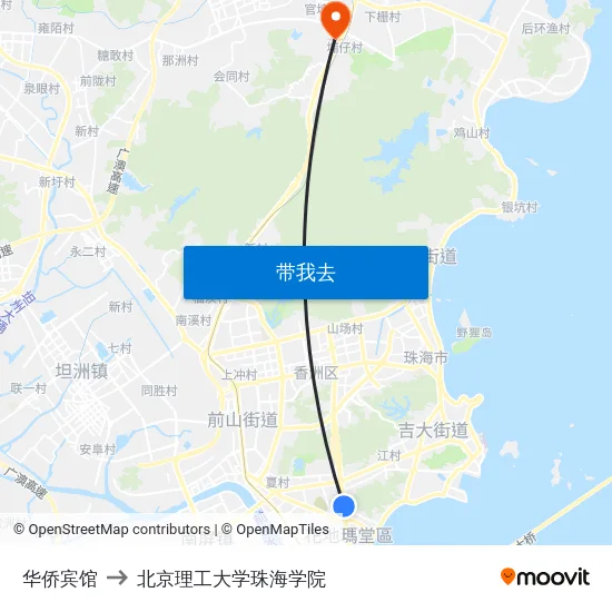 华侨宾馆 to 北京理工大学珠海学院 map