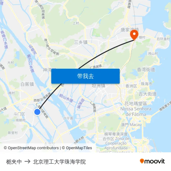 栀夹中 to 北京理工大学珠海学院 map