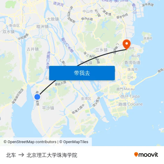 北车 to 北京理工大学珠海学院 map