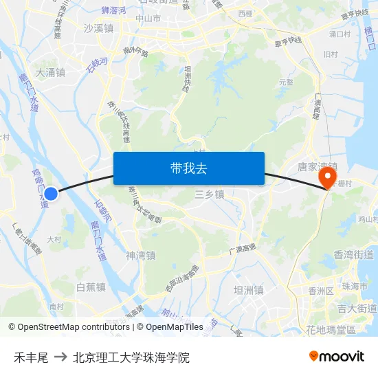 禾丰尾 to 北京理工大学珠海学院 map