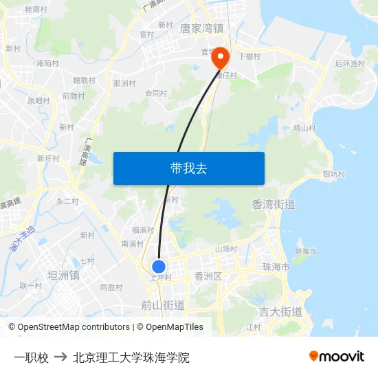 一职校 to 北京理工大学珠海学院 map