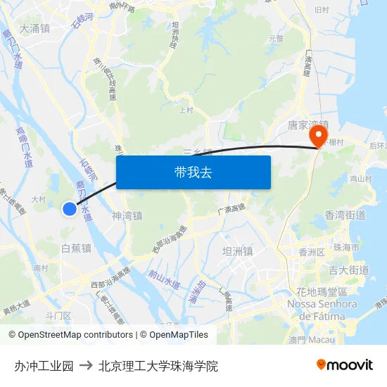 办冲工业园 to 北京理工大学珠海学院 map