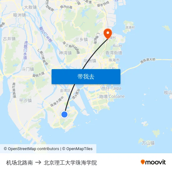 机场北路南 to 北京理工大学珠海学院 map