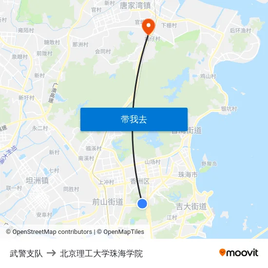 武警支队 to 北京理工大学珠海学院 map