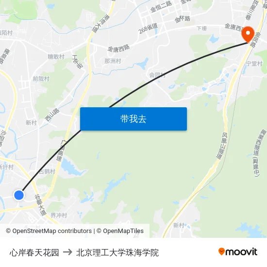 心岸春天花园 to 北京理工大学珠海学院 map