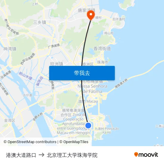 港澳大道路口 to 北京理工大学珠海学院 map