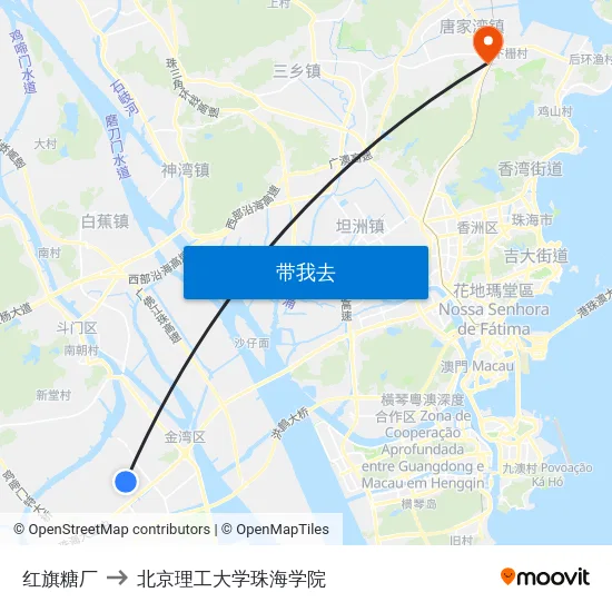 红旗糖厂 to 北京理工大学珠海学院 map