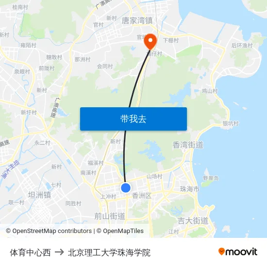 体育中心西 to 北京理工大学珠海学院 map