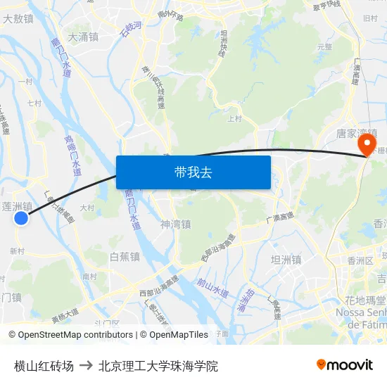 横山红砖场 to 北京理工大学珠海学院 map