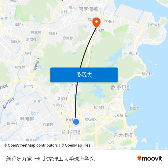 新香洲万家 to 北京理工大学珠海学院 map