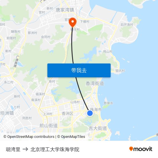 胡湾里 to 北京理工大学珠海学院 map