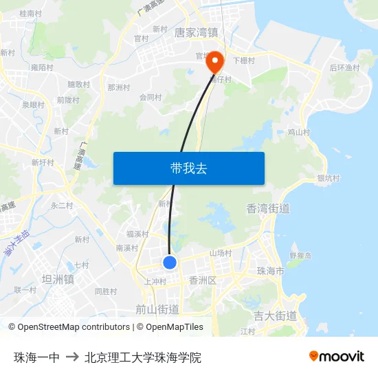 珠海一中 to 北京理工大学珠海学院 map