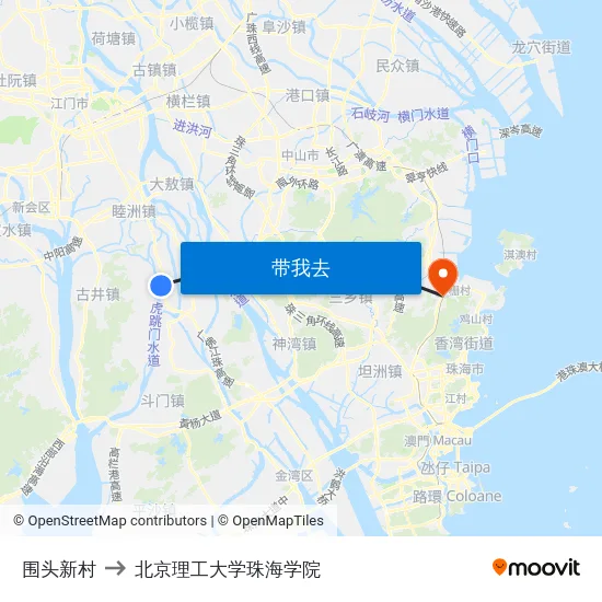 围头新村 to 北京理工大学珠海学院 map
