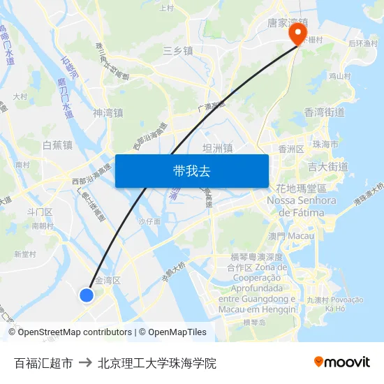 百福汇超市 to 北京理工大学珠海学院 map