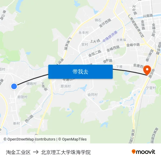 淘金工业区 to 北京理工大学珠海学院 map