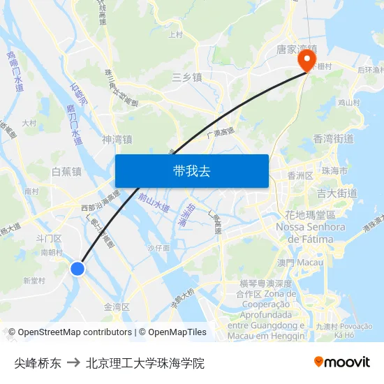 尖峰桥东 to 北京理工大学珠海学院 map
