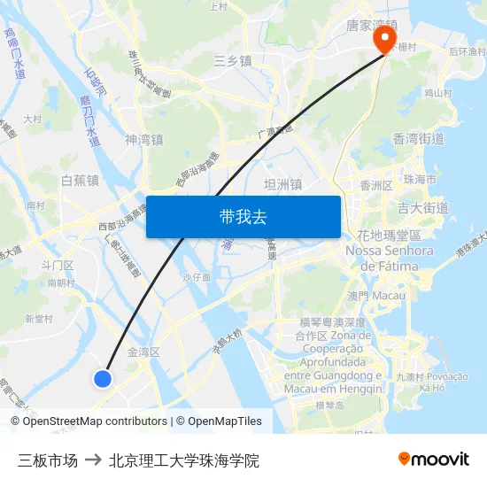 三板市场 to 北京理工大学珠海学院 map