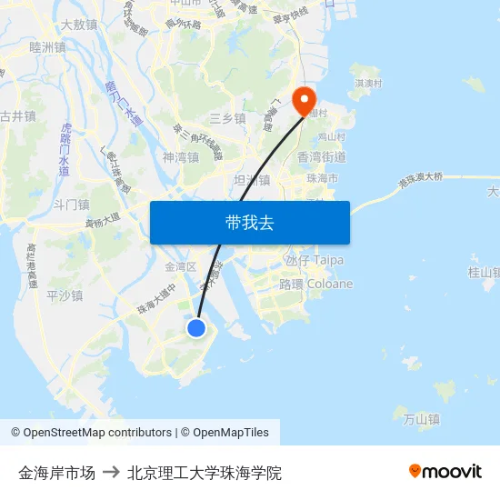 金海岸市场 to 北京理工大学珠海学院 map