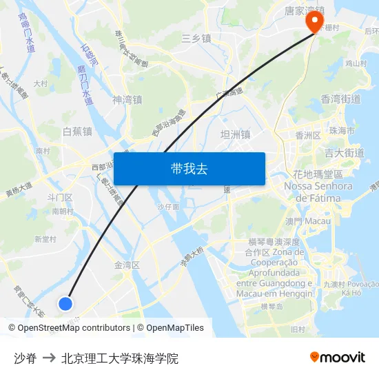 沙脊 to 北京理工大学珠海学院 map
