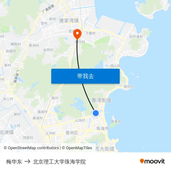 梅华东 to 北京理工大学珠海学院 map