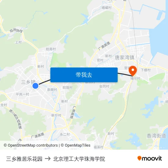 三乡雅居乐花园 to 北京理工大学珠海学院 map