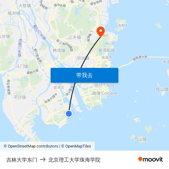 吉林大学东门 to 北京理工大学珠海学院 map