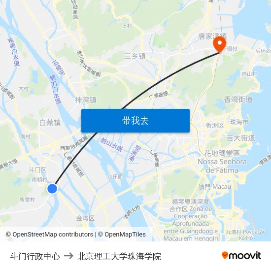 斗门行政中心 to 北京理工大学珠海学院 map