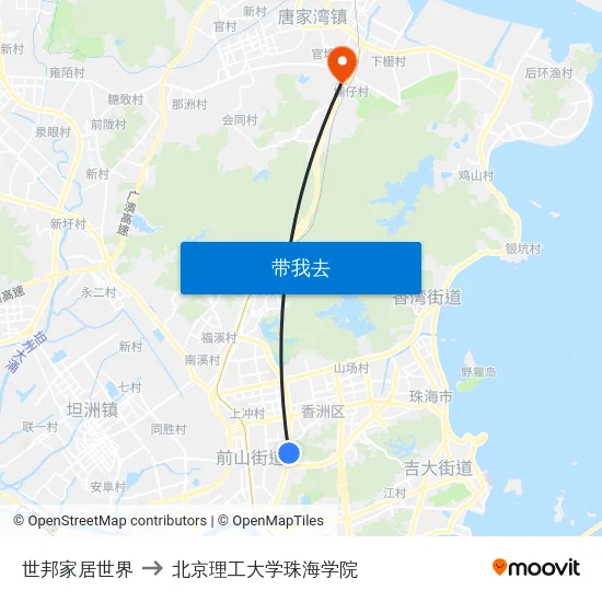 世邦家居世界 to 北京理工大学珠海学院 map
