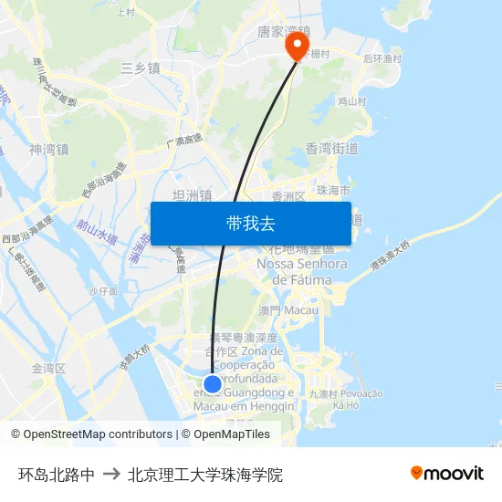 环岛北路中 to 北京理工大学珠海学院 map