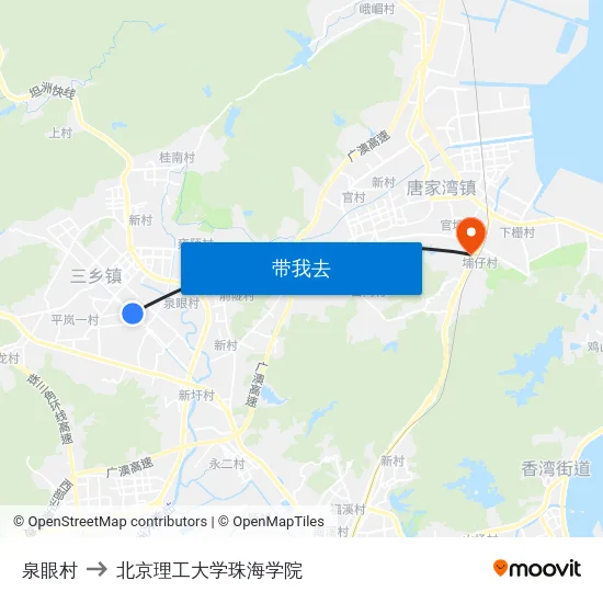 泉眼村 to 北京理工大学珠海学院 map