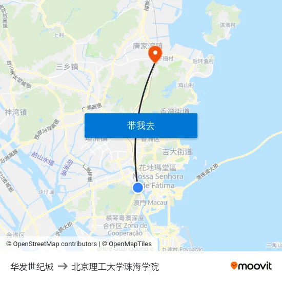 华发世纪城 to 北京理工大学珠海学院 map