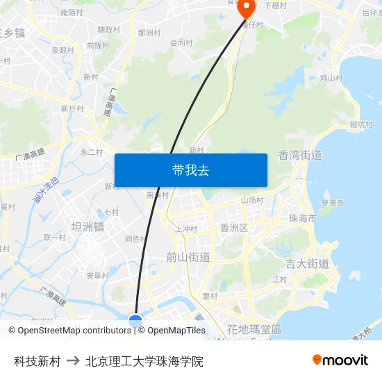 科技新村 to 北京理工大学珠海学院 map