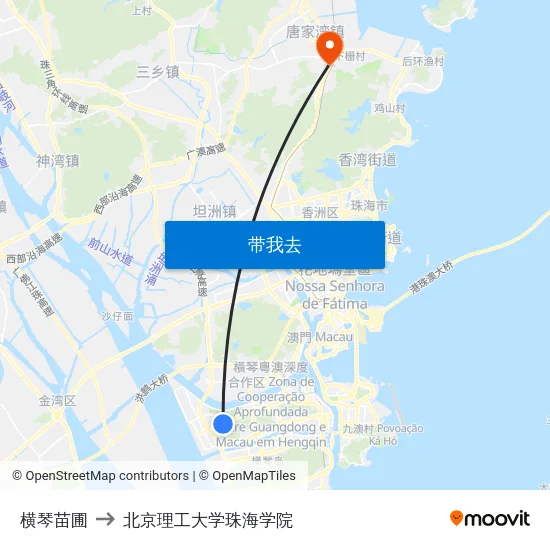 横琴苗圃 to 北京理工大学珠海学院 map