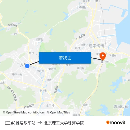 (三乡)雅居乐车站 to 北京理工大学珠海学院 map