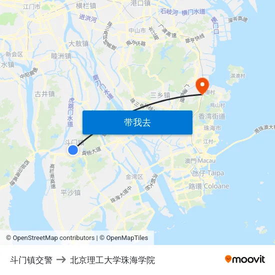 斗门镇交警 to 北京理工大学珠海学院 map