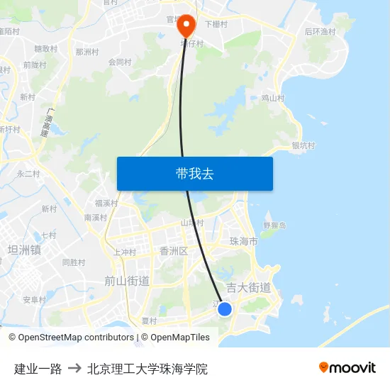 建业一路 to 北京理工大学珠海学院 map