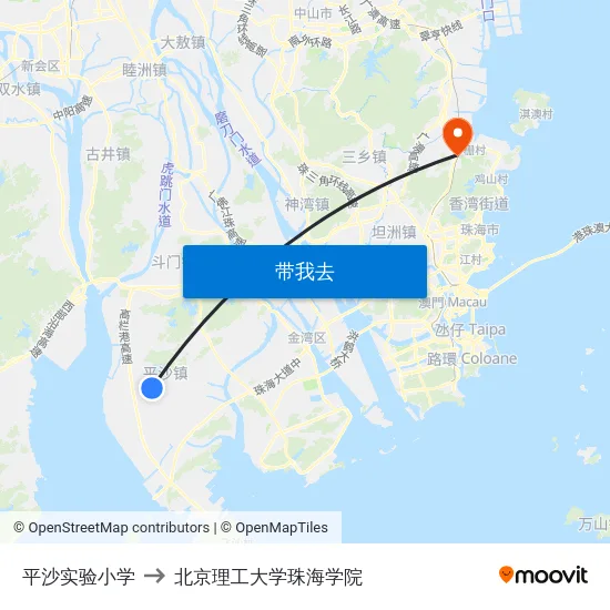 平沙实验小学 to 北京理工大学珠海学院 map