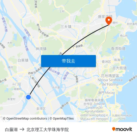 白藤湖 to 北京理工大学珠海学院 map