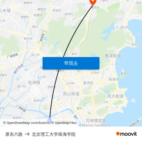 屏东六路 to 北京理工大学珠海学院 map