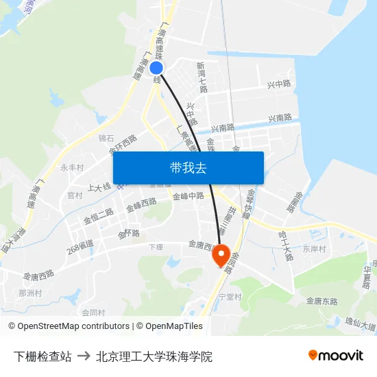 下栅检查站 to 北京理工大学珠海学院 map
